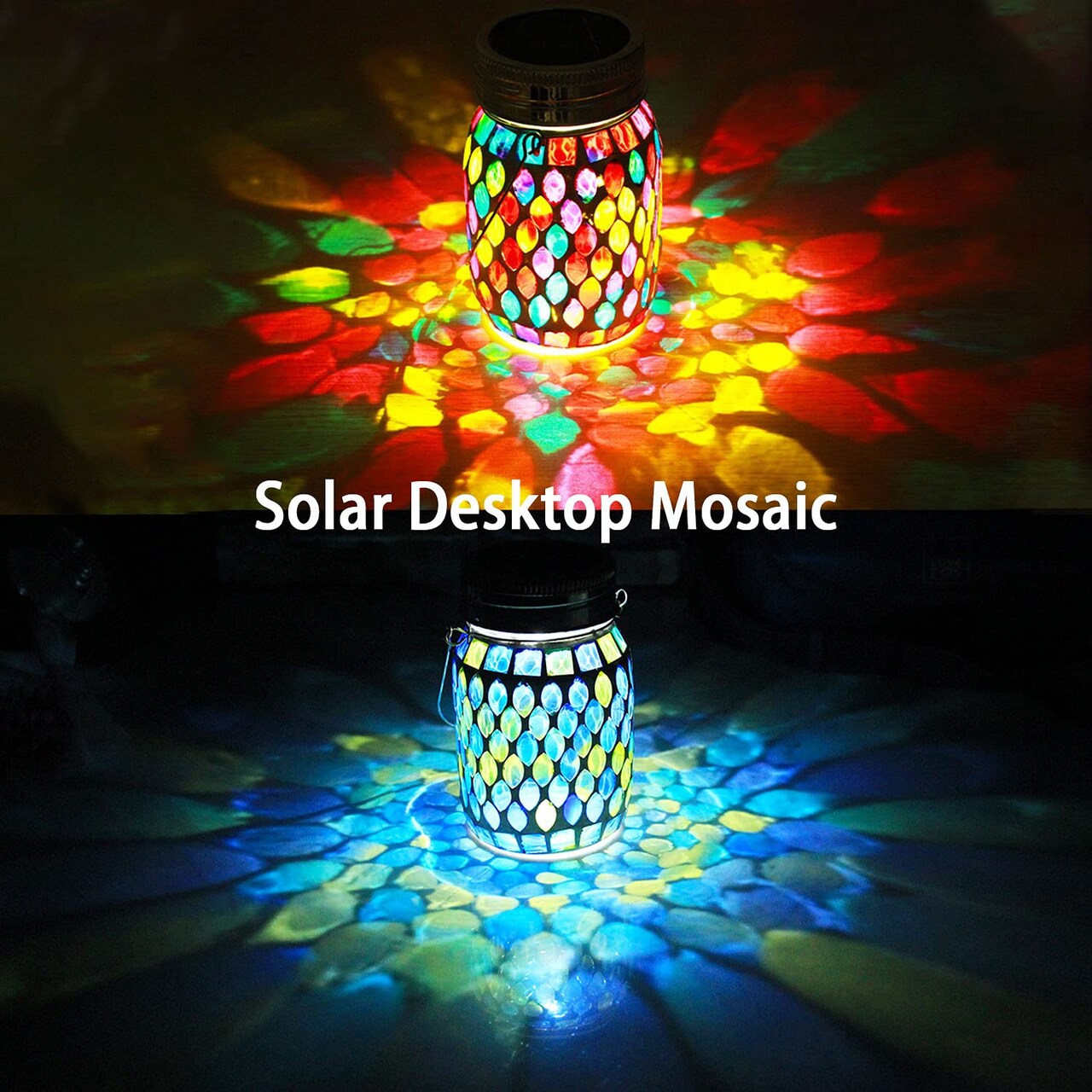 Outdoor Hanging Lights, Solar Table Lamps & Cool Blue Color Mosaic Glass Lights, Outdoor Waterproof Solar Night Lights, Garden,Patio,Pathway & Yard Décor